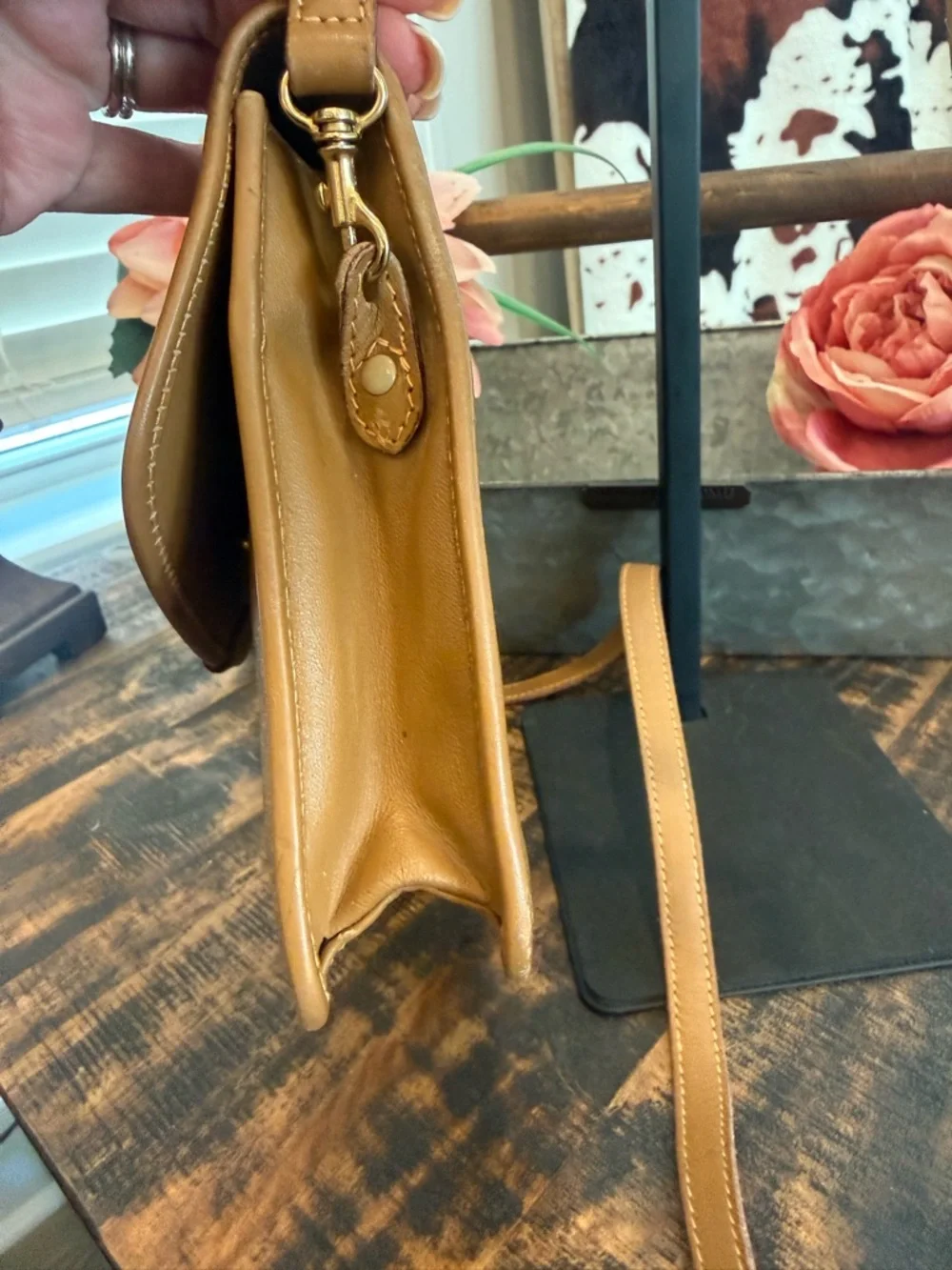 Celine Authentic Tan Macadam Crossbody Shoulder Bag w/Tan leather accent - Picture 3 of 15